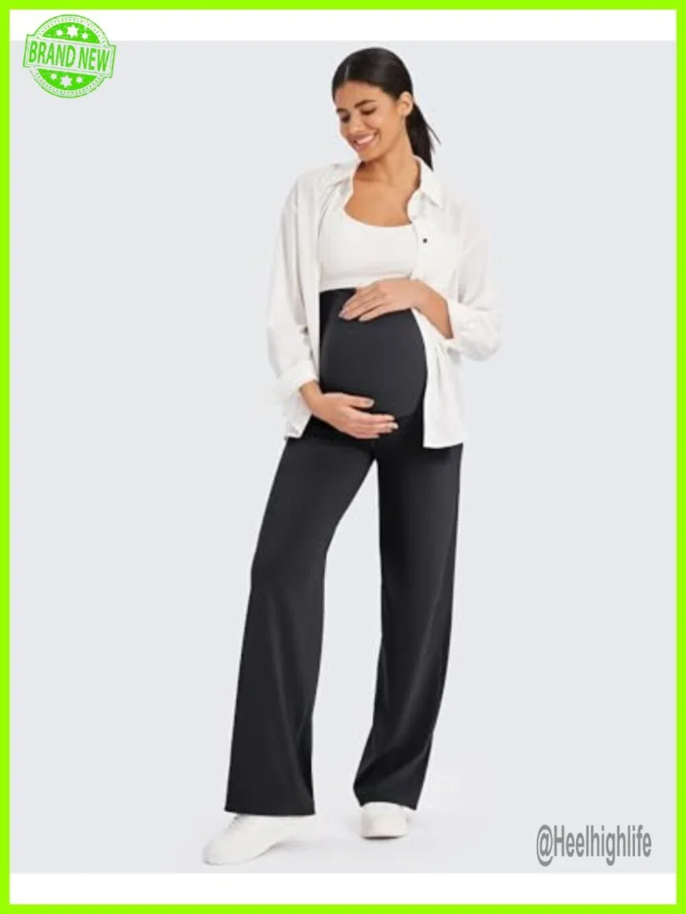 Maternity Over the Belly Yoga Pants with Pockets Wide Leg Stretchy Full Panel